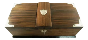 Antique English Cigar Box or Letterbox With Sterling Silver Mounts and Shield