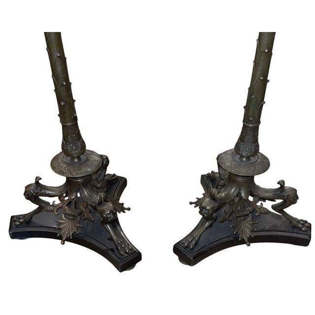 Metal Pair of Late 19th Century French Bronze Candelabras on Black Marble Bases For Sale - Image 7 of 13