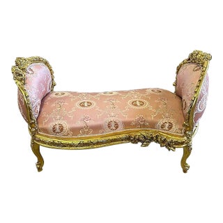 Baroque Style Pink Tufted Bench For Sale