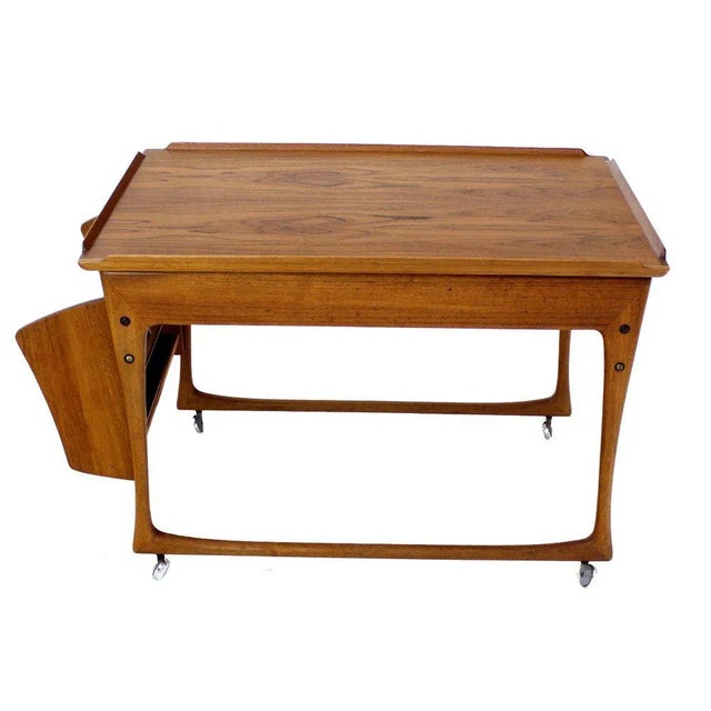 Mid 20th Century Vintage Mid Century Danish Modern Rolling Teak Bar Cart For Sale - Image 5 of 10