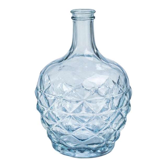 Late 20th Century Blue Textured Art Glass Bottle Vase — Coastal Diamond Cut Form For Sale
