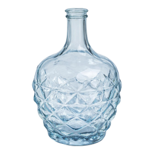 Late 20th Century Blue Textured Art Glass Bottle Vase — Coastal Diamond Cut Form