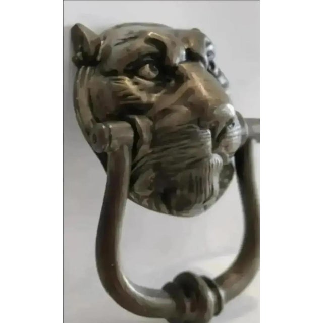Large Vintage Bronze Leopard Head Door Knocker, Circa 1940 For Sale - Image 4 of 11