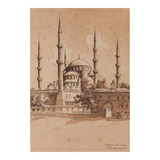 Late 19th Century the Blue Mosque, Istanbul Watercolor Painting For Sale