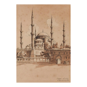 Late 19th Century the Blue Mosque, Istanbul Watercolor Painting