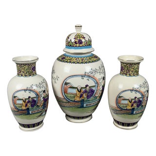 Oriental Vases in Japanese Polychrome Ceramic, Set of 3 For Sale