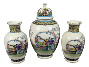 Oriental Vases in Japanese Polychrome Ceramic, Set of 3