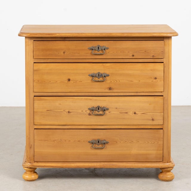 Farmhouse Early 20th Century Danish Waxed Pine Chest of Four Drawers For Sale - Image 3 of 16