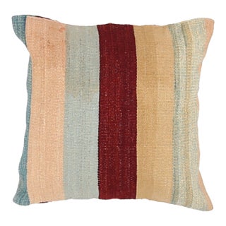 Arteverk Handwoven Reversible Wool Kilim Pillow — Red & Blue Stripe For Sale