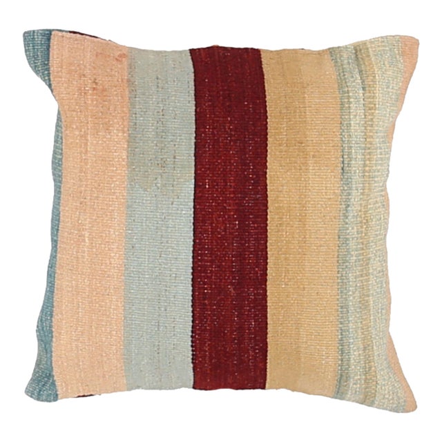 Arteverk Handwoven Reversible Wool Kilim Pillow — Red & Blue Stripe For Sale