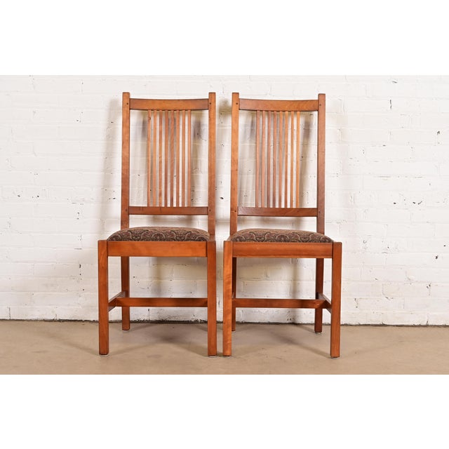 Stickley Mission Arts & Crafts Cherry Wood Spindle Back Side Chairs or Dining Chairs, Pair For Sale - Image 15 of 15