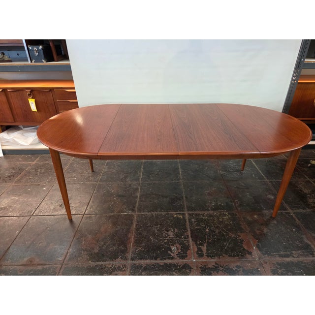 Mid-Century Danish Teak Round Too Oval Dining Table Two Giant Leaves 85 Open Legs Spreader For Sale In San Diego - Image 6 of 10