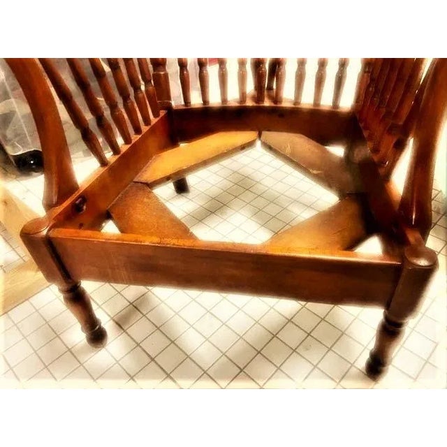 Stickley Brothers Signed Antique Maple Windsor Chair With New Leather and Textile Seat and Back Cushions - Grand Rapids - 1920s For Sale - Image 9 of 11