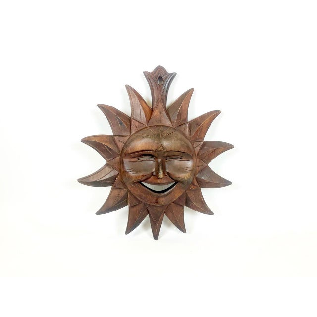 Wooden Carved Sun Face Sunburst Wall Sculpture, 20th Century For Sale - Image 15 of 15