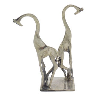 Vintage Italian Handmade Genuine Silver Giraffes Figurine, 1980s For Sale