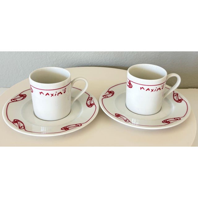 Art Deco Maxim’s De Paris Porcelain Espresso Cups and Saucers, Set of 2 Art Nouveau Style For Sale - Image 3 of 10