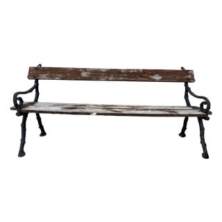 Vintage French Cast Iron and Wood Garden Bench, 1900s For Sale