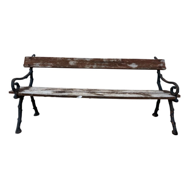 Vintage French Cast Iron and Wood Garden Bench, 1900s For Sale