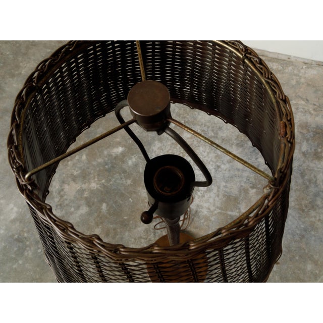 Wood Mid 20th Century English Woven Basket Single Light Floor Lamp on Circular Base For Sale - Image 7 of 7