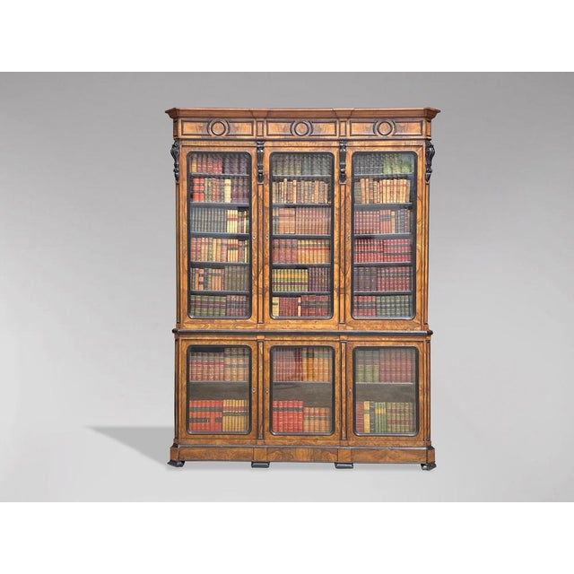 Antique Walnut and Ebony Library Bookcase, 1860 For Sale - Image 11 of 11