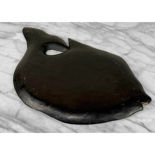 Antique Coastal Folk Art Black Lacquered Wood Fish Serving Platter - 22" For Sale - Image 4 of 9