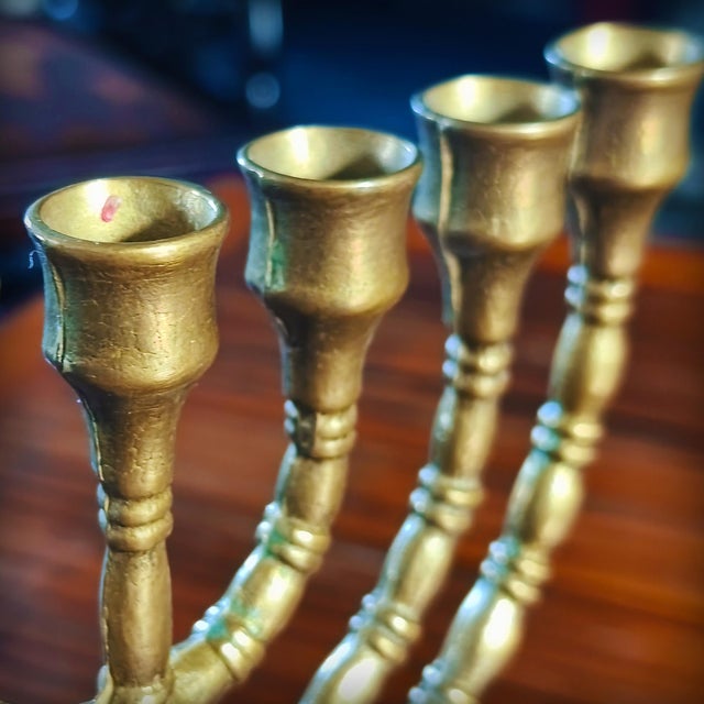 Gold Bronze 7-Branched Menorah Candelabra, Israel, 1960s For Sale - Image 8 of 17