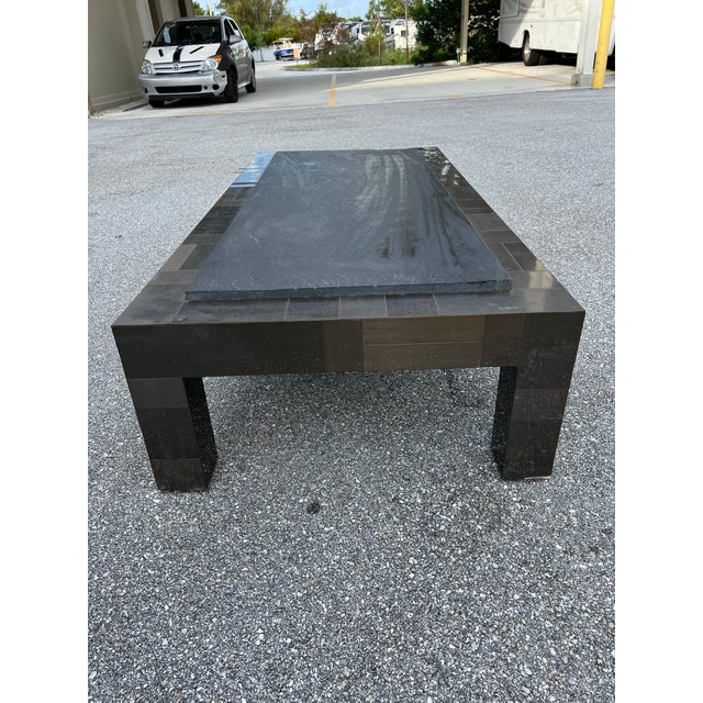 Brutalist Paul Evans Patinated Patchwork Coffee Table With Slate Top Signed For Sale - Image 10 of 11