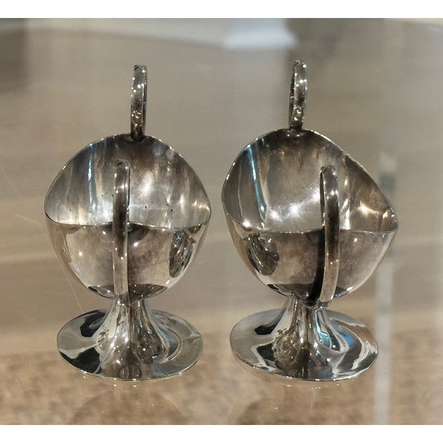 Antique Continental European Silver-Plated Neoclassical Navette Pedestal Open Salt Cellars - A Pair For Sale - Image 9 of 11