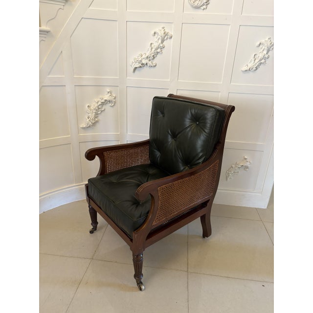 Set of Antique Edwardian Mahogany Library Bergere Chairs, 1900 For Sale - Image 9 of 15