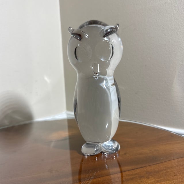 Glass Vintage Clear Art Glass Owl Figurine Paperweight For Sale - Image 7 of 7