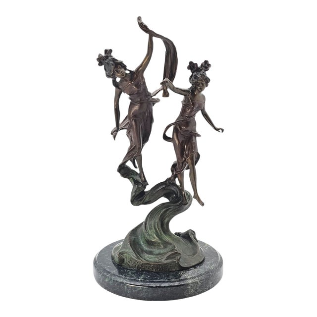 Art Nouveau A. Moreau Bronze Sculpture La Danse De Nymphes on Marble Base France 19" For Sale