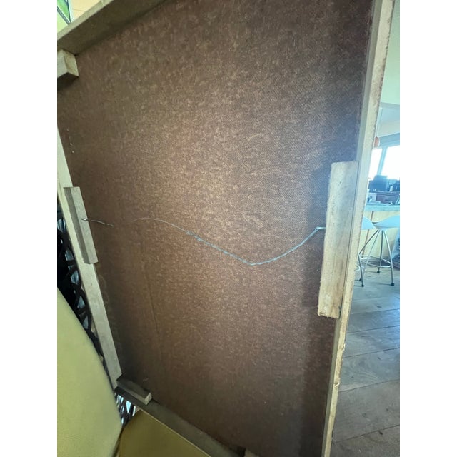 Wood 1960s Mid-Century Modern Figurative Painting of Man and Dog, Signed Genet R For Sale - Image 7 of 7