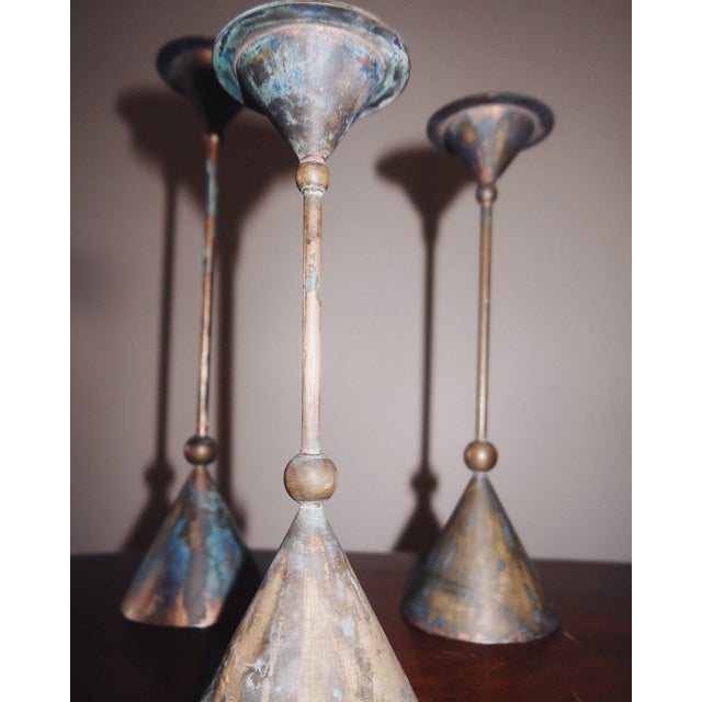 Bronze Set of Three Bronze Candlesticks by Christian De Beaumont, France, 1980s For Sale - Image 8 of 8