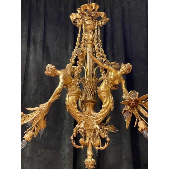 Large Gilt Bronze Chandelier in Louis XVI Style For Sale - Image 4 of 18