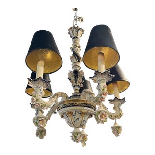 1930s French Hand Painted Porcelain Five Light Chandelier For Sale