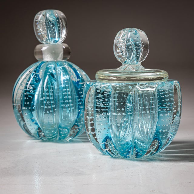 Turquoise Mid-20th Century Hollywood Regency Style Murano Glass Bottles, Italy For Sale - Image 8 of 11