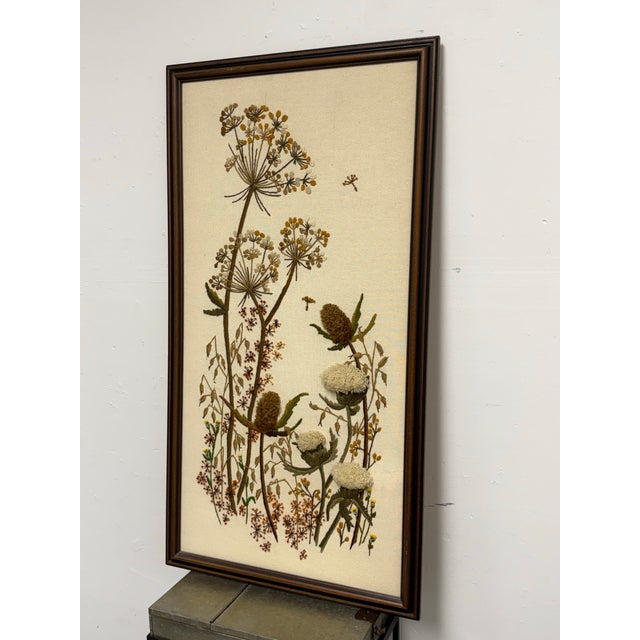 Design Plus Gallery presents a Framed Botanical Embroidery Textile Art from Mary Jo Morris, dated September 1984. This...