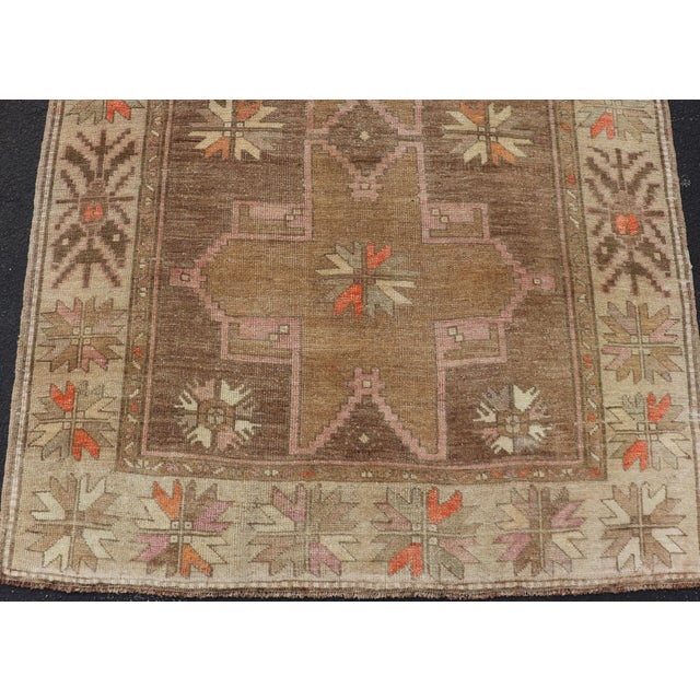 Vintage Turkish Kars Gallery Rug With Soft Taupe and Mocha Geometric Design For Sale - Image 12 of 14