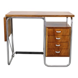 Bauhaus Children's Desk with Drop Leaf in Walnut and Chrome, 1930s For Sale
