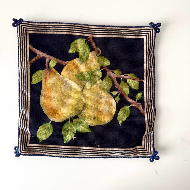 Blue Pear Needlepoint Pillow For Sale - Image 8 of 8