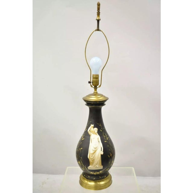 Antique French Neoclassical Black Porcelain Classical Bulbous Table Lamps - Pair For Sale - Image 12 of 12