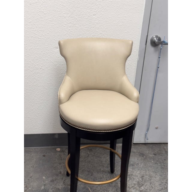 2010s Century Furniture Tracy Leather Swivel Bar Stool For Sale - Image 5 of 12