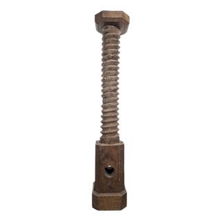 Large Oak Press Screw Stool with Octagonal Top For Sale