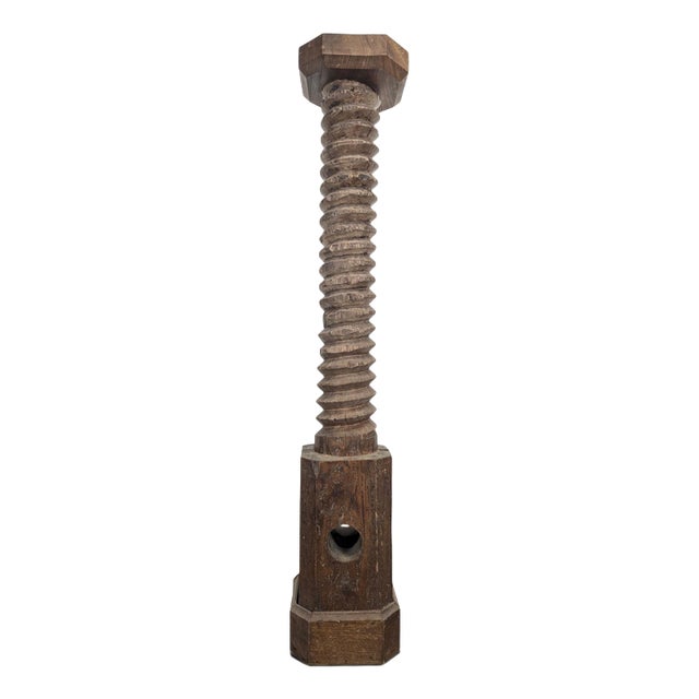 Large Oak Press Screw Stool with Octagonal Top For Sale