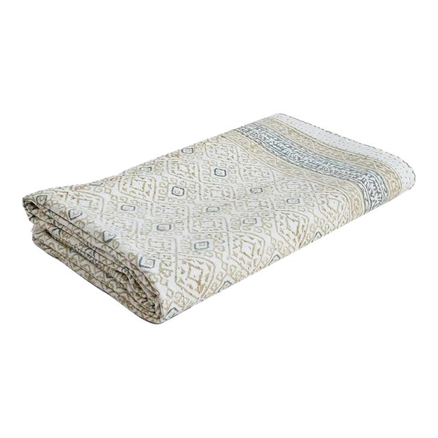 Urban Bloom Block Printed Coverlet For Sale