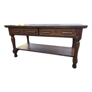 Antique Arts and Crafts Oak Library Desk Writing Table Wirh Shelf Mission Style For Sale