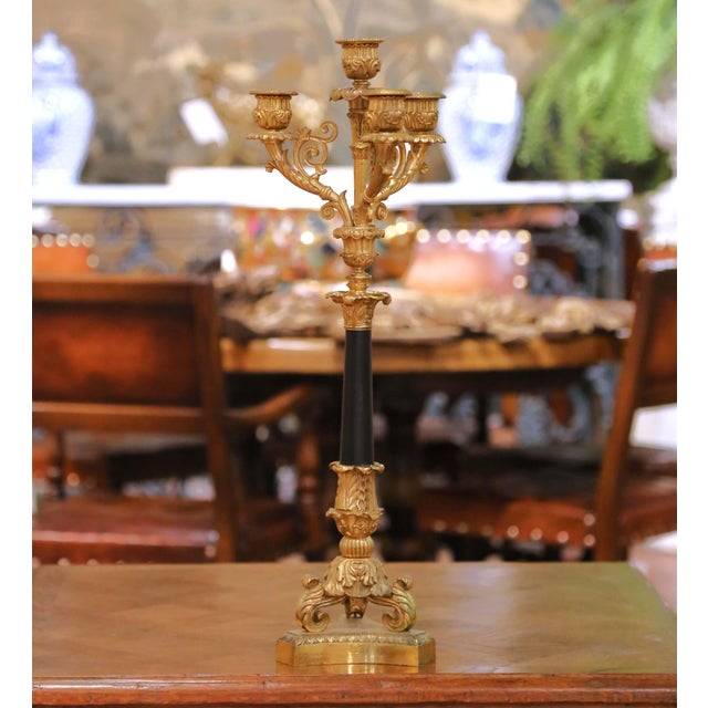 Metal Pair of 19th C. French Empire Bronze and Patinated Brass Four-Light Candelabra For Sale - Image 7 of 10