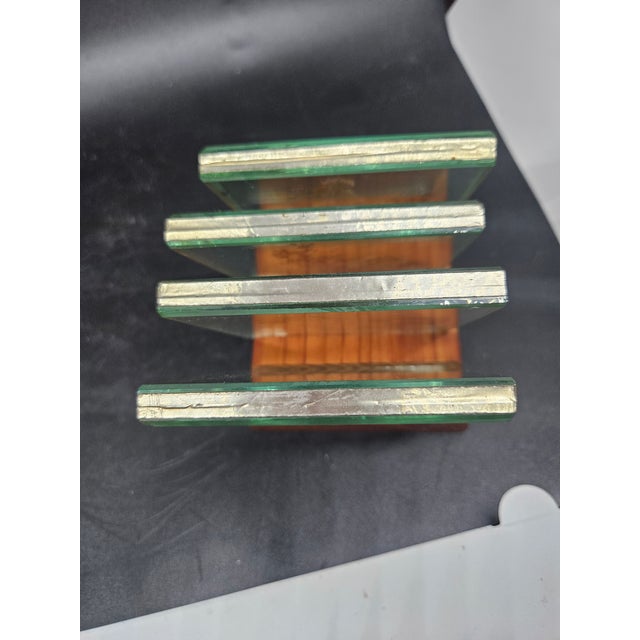 1970s Vintage Set of 4 Pressed Flowers Glass Coasters and Stand For Sale - Image 5 of 5