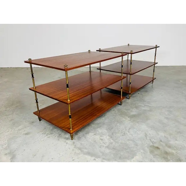 Maison Jansen Maison Jansen Mahogany and Brass 3-Tier Side or End Tables -France Circa 1940 For Sale - Image 4 of 7