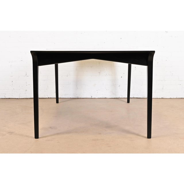 John Van Koert for Drexel Mid-Century Modern Black Lacquered Extension Dining Table, Newly Refinished For Sale - Image 11 of 13